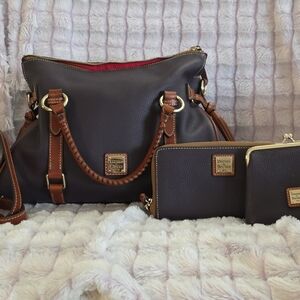 Dooney & Bourke Plum and Tan Floretine Shoulder Bag Set.